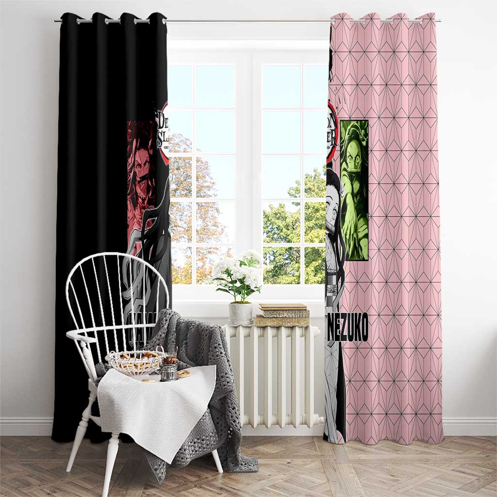 Nezuko Kamado from Demon Slayer Window Curtain with Pink Pattern Kimono and Demon Form Flames Design - The Mazicc