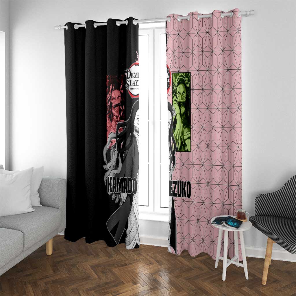 Nezuko Kamado from Demon Slayer Window Curtain with Pink Pattern Kimono and Demon Form Flames Design - The Mazicc