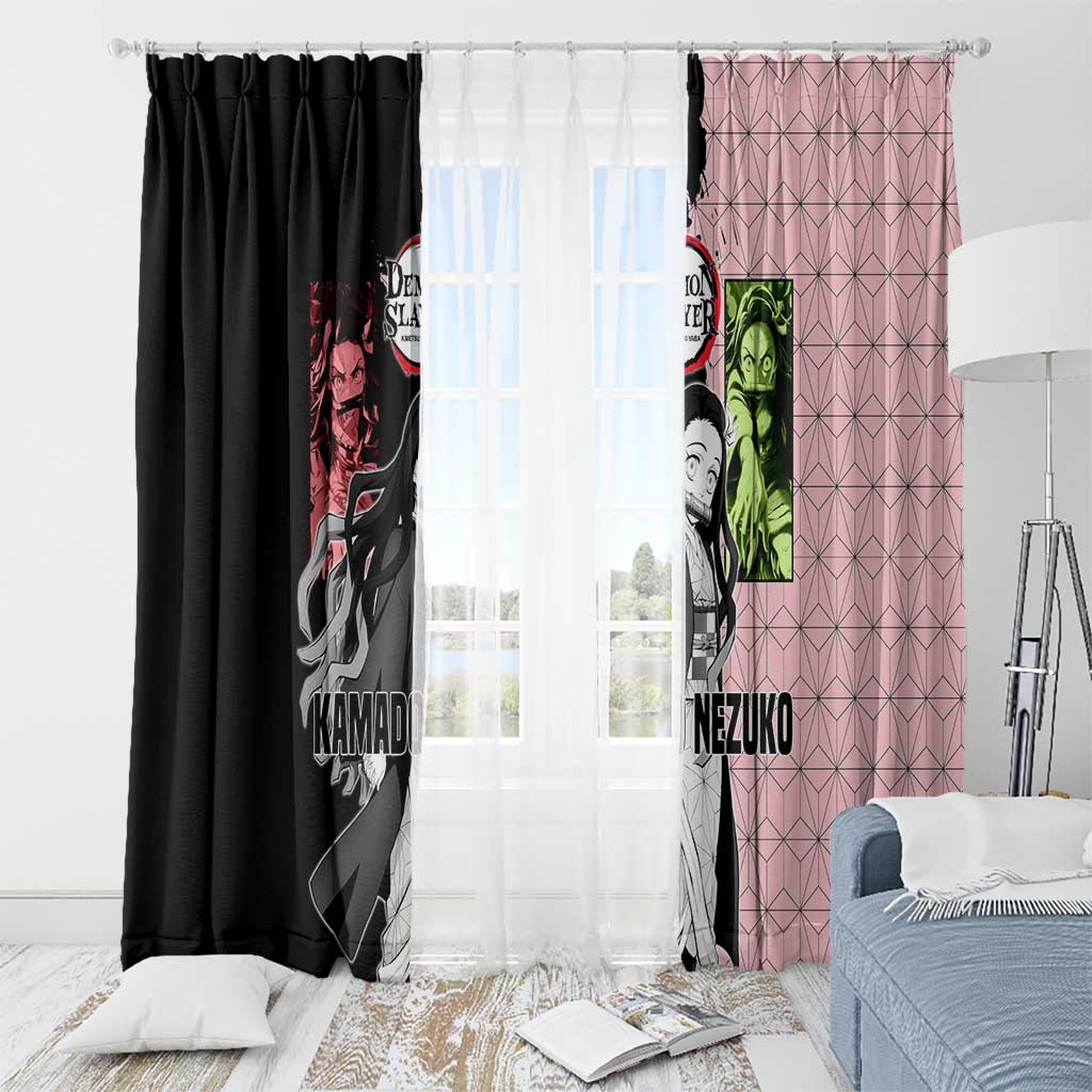 Nezuko Kamado from Demon Slayer Window Curtain with Pink Pattern Kimono and Demon Form Flames Design - The Mazicc