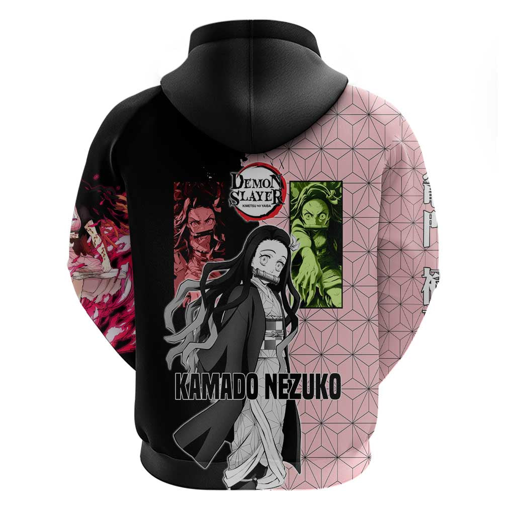 Nezuko Kamado from Demon Slayer Zip Hoodie with Pink Pattern Kimono and Demon Form Flames Design - The Mazicc