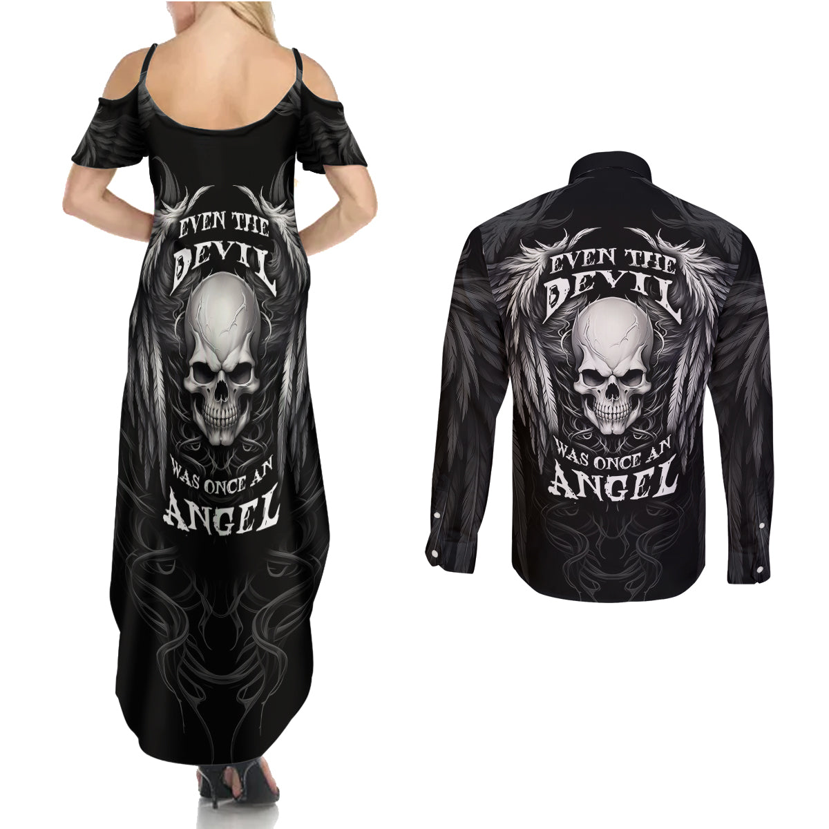 skull-and-wings-couples-matching-summer-maxi-dress-and-long-sleeve-button-shirts-even-the-devil-was-once-an-angel