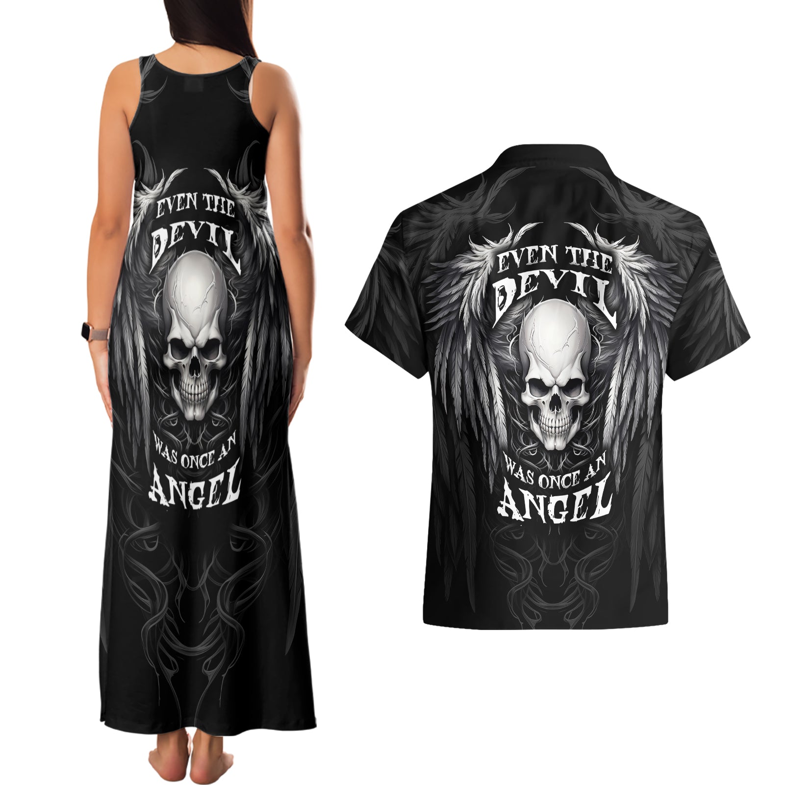 skull-and-wings-couples-matching-tank-maxi-dress-and-hawaiian-shirt-even-the-devil-was-once-an-angel