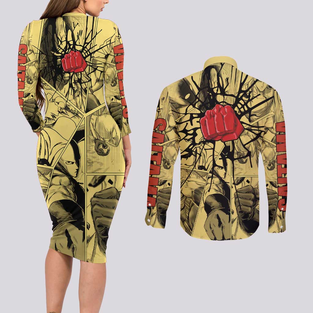 Saitama - One Punch Man Couples Matching Long Sleeve Bodycon Dress and Long Sleeve Button Shirt Anime Style