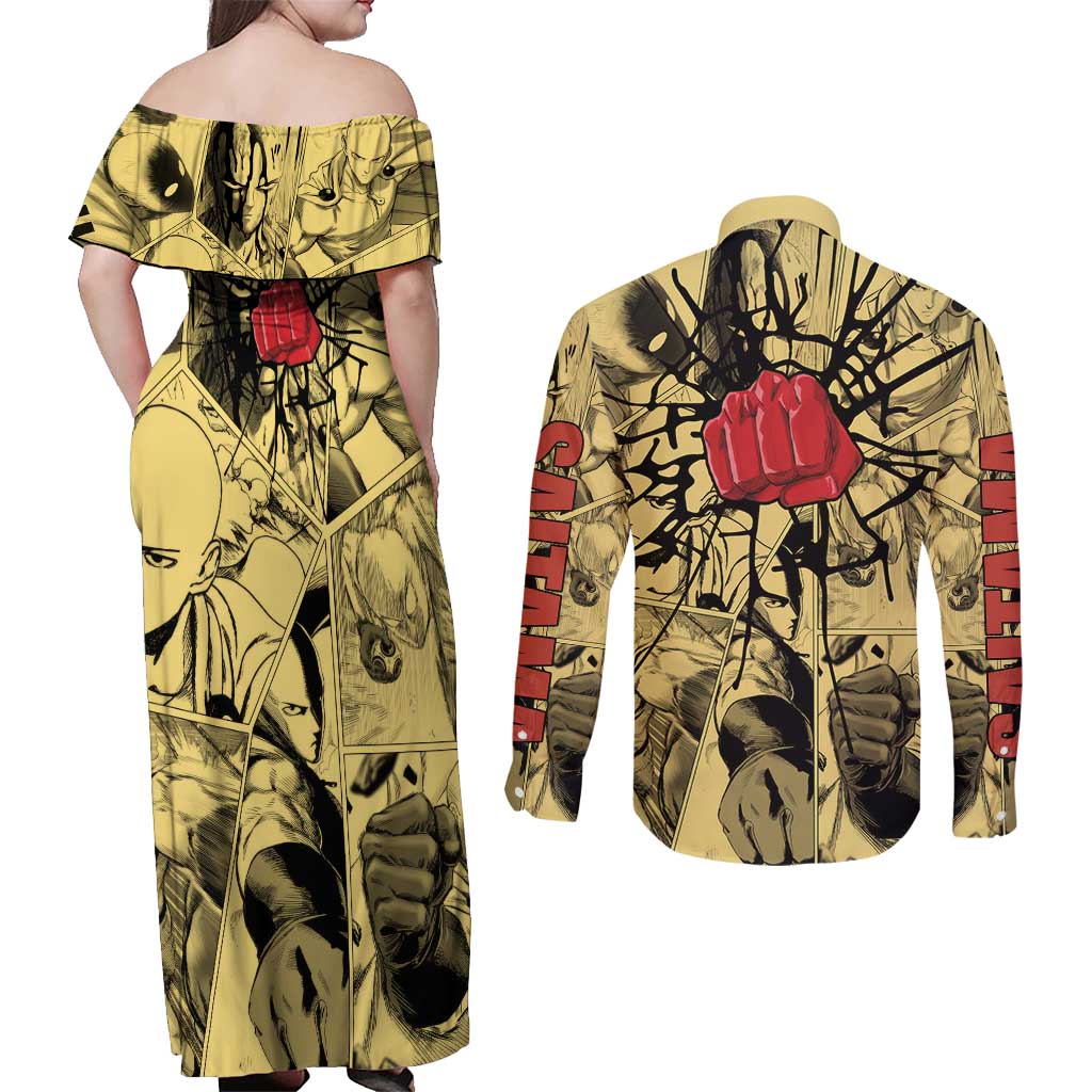 Saitama - One Punch Man Couples Matching Off Shoulder Maxi Dress and Long Sleeve Button Shirt Anime Style