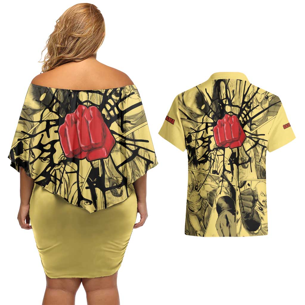 Saitama - One Punch Man Couples Matching Off Shoulder Short Dress and Hawaiian Shirt Anime Style