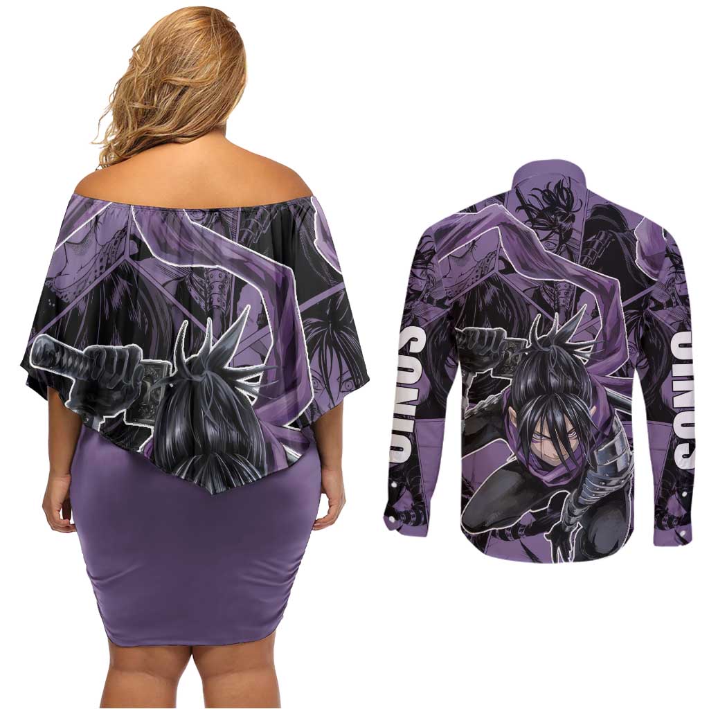 Sonic - Sonic Couples Matching Off Shoulder Short Dress and Long Sleeve Button Shirt Anime Style