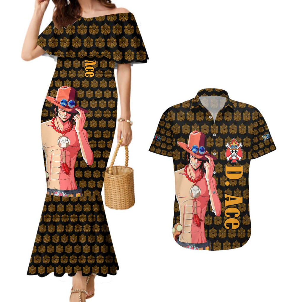 Portgas D. Ace - Fire Fist - One Piece Couples Matching Mermaid Dress and Hawaiian Shirt Anime Style