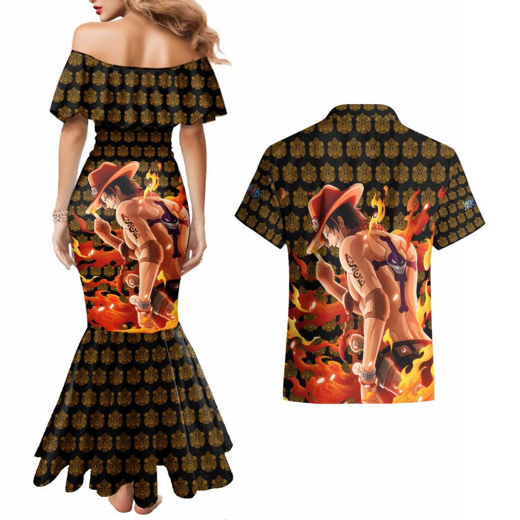Portgas D. Ace - Fire Fist - One Piece Couples Matching Mermaid Dress and Hawaiian Shirt Anime Style