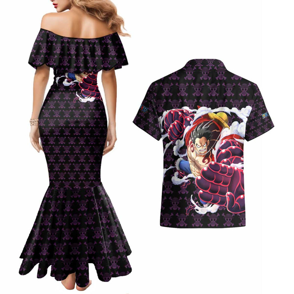 Luffy Gear 4 - One Piece Couples Matching Mermaid Dress and Hawaiian Shirt Anime Pattern Mix Style