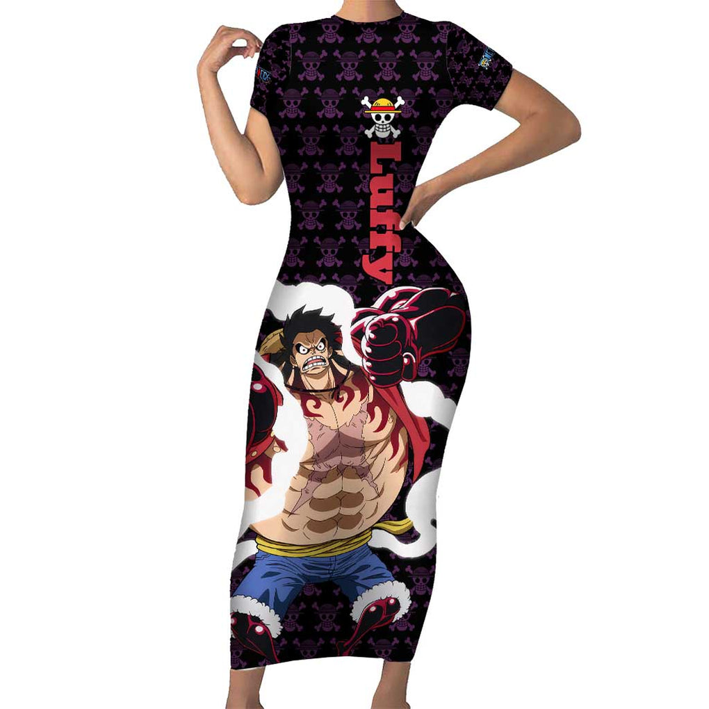 Luffy Gear 4 - One Piece Short Sleeve Bodycon Dress Anime Pattern Mix Style