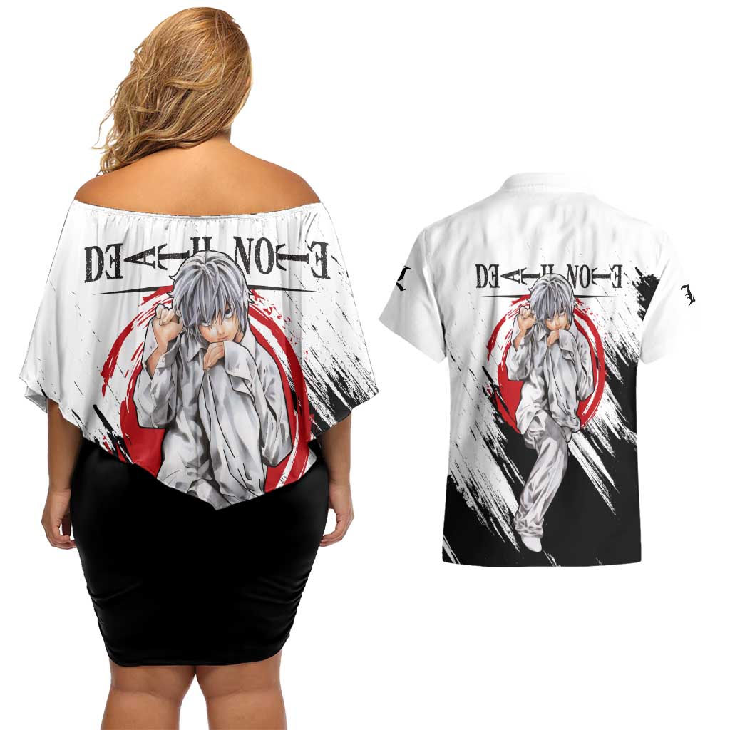 Nate River - Death Note Couples Matching Off Shoulder Short Dress and Hawaiian Shirt Anime Style