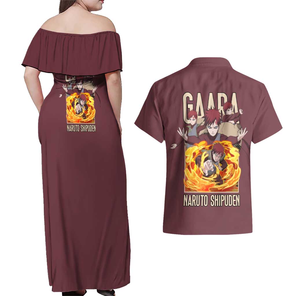 Gaara Naruto Shippuden Couples Matching Off Shoulder Maxi Dress and Hawaiian Shirt Anime Style