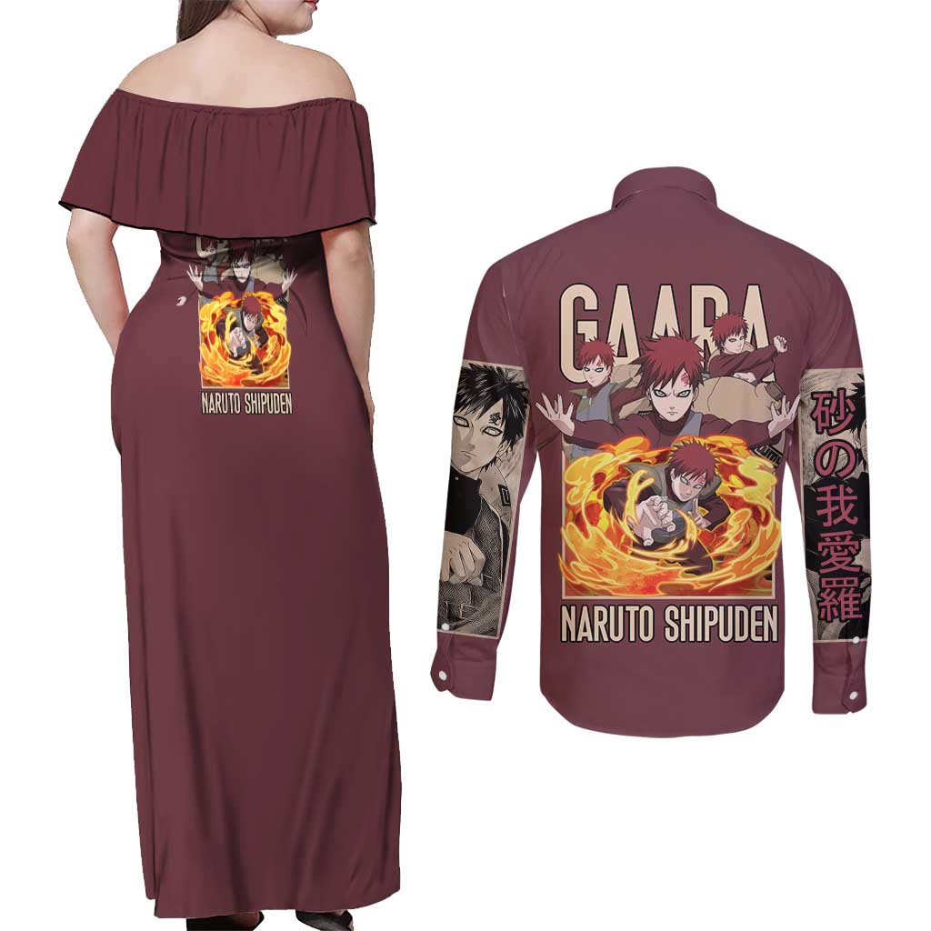 Gaara Naruto Shippuden Couples Matching Off Shoulder Maxi Dress and Long Sleeve Button Shirt Anime Style