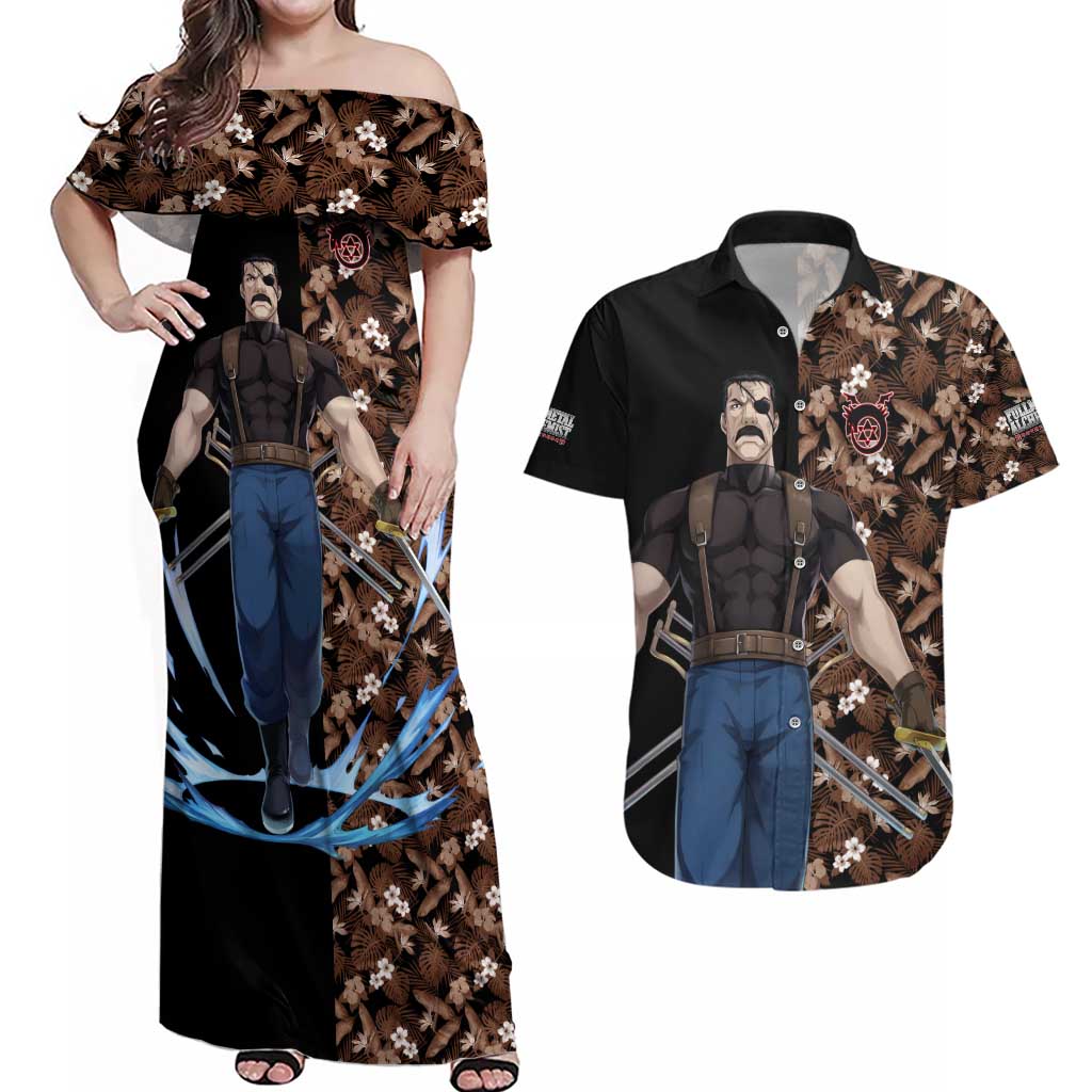 King Bradley - Fullmetal Alchemist Couples Matching Off Shoulder Maxi Dress and Hawaiian Shirt Anime Style