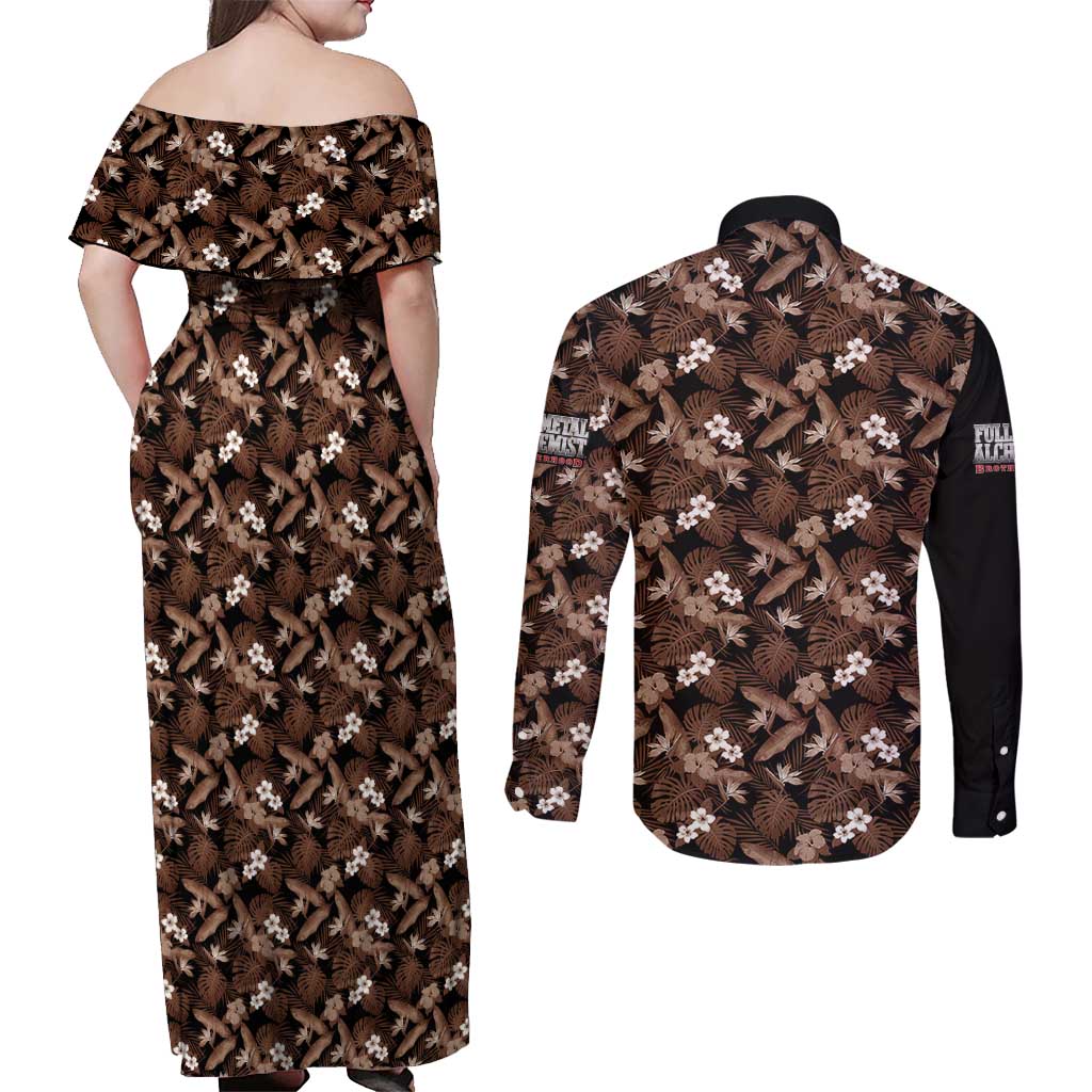 King Bradley - Fullmetal Alchemist Couples Matching Off Shoulder Maxi Dress and Long Sleeve Button Shirt Anime Style