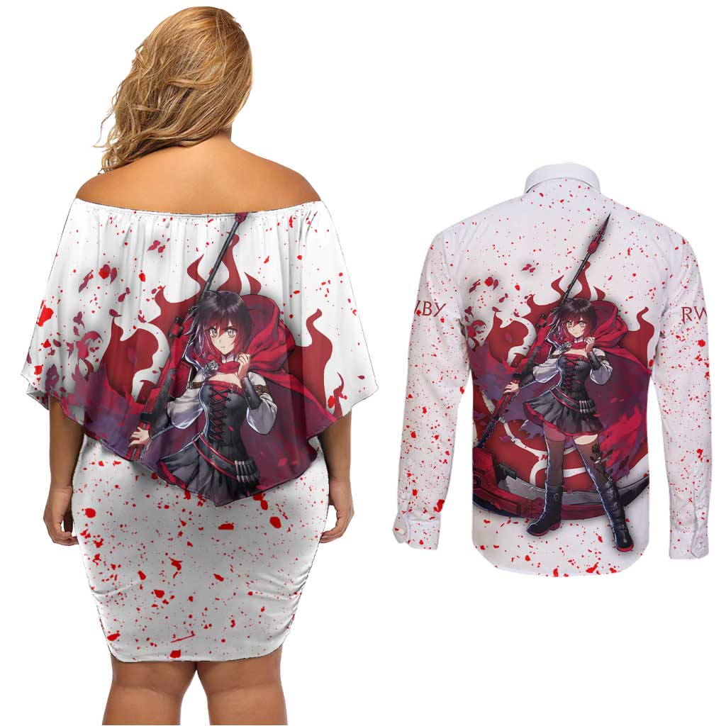 Ruby Rose - RWBY Couples Matching Off Shoulder Short Dress and Long Sleeve Button Shirt Anime Style
