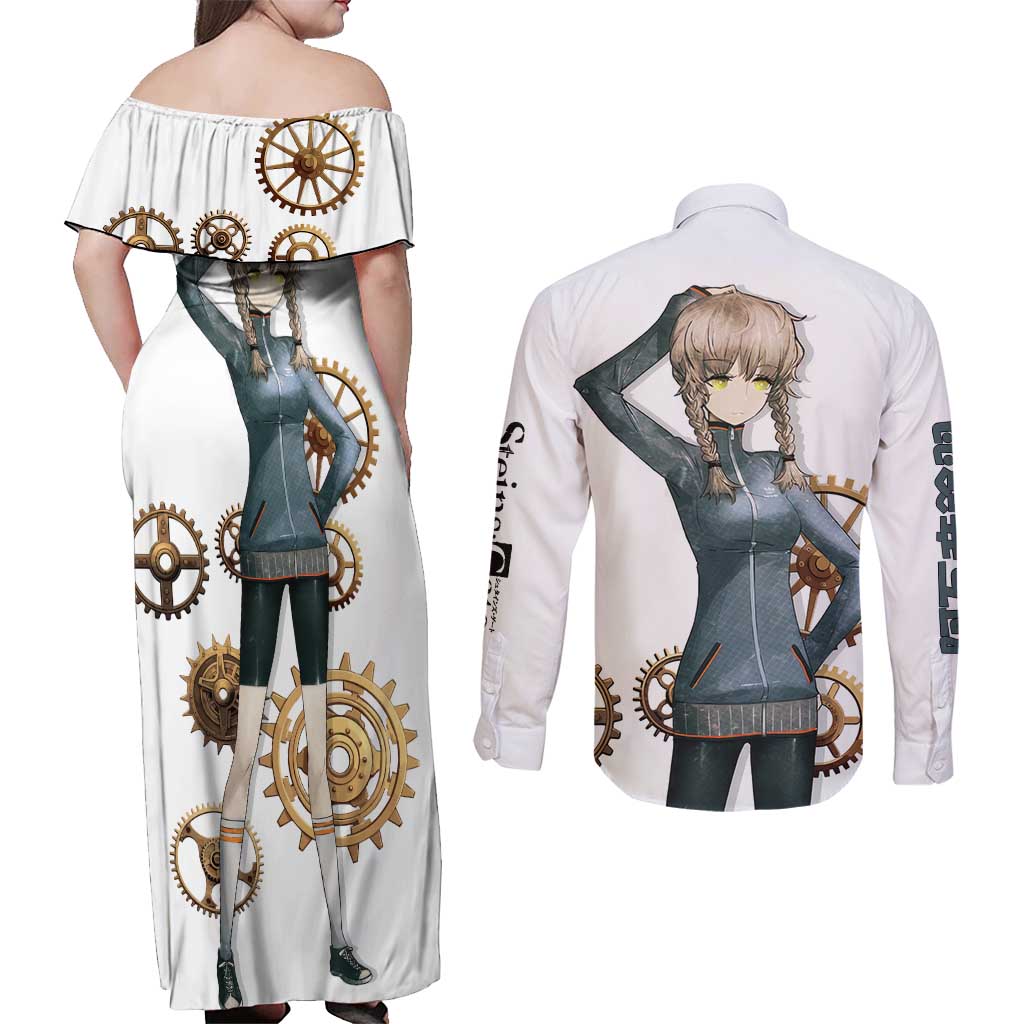 Suzuha Amane Couples Matching Off Shoulder Maxi Dress and Long Sleeve Button Shirt Anime Style