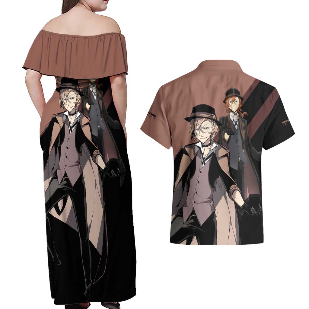 Chuuya Nakahara Couples Matching Off Shoulder Maxi Dress and Hawaiian Shirt Anime Style