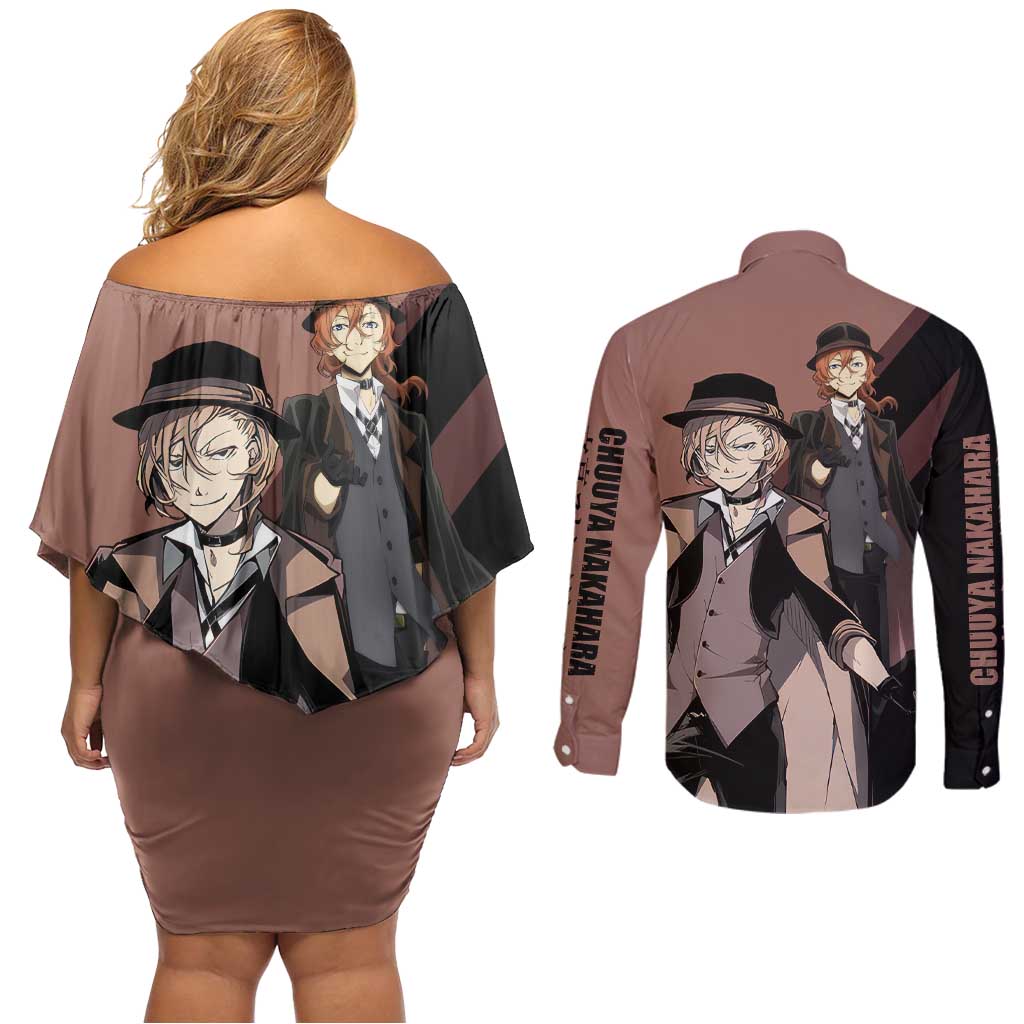 Chuuya Nakahara Couples Matching Off Shoulder Short Dress and Long Sleeve Button Shirt Anime Style