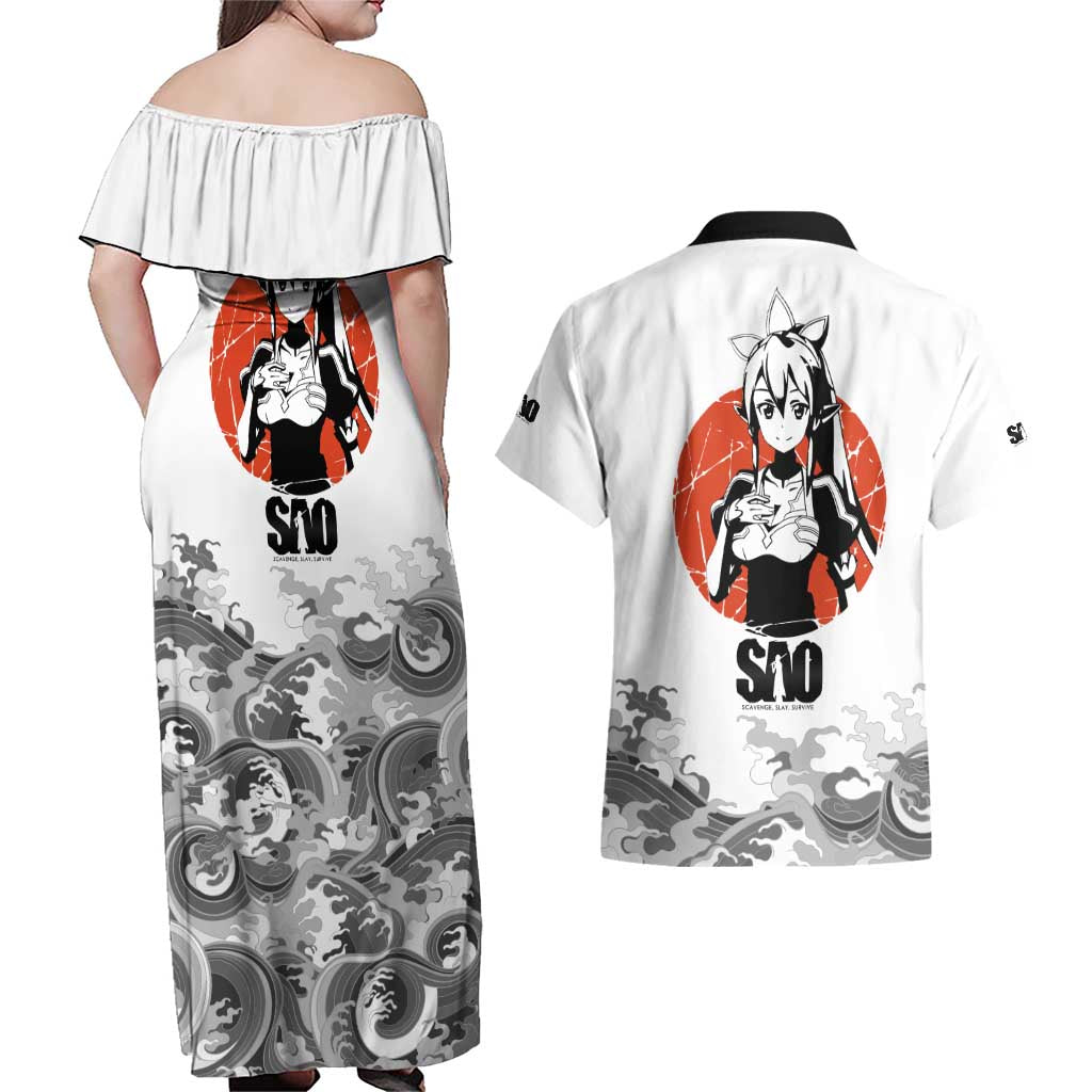 Suguha Kirigaya - Sword Art Online Couples Matching Off Shoulder Maxi Dress and Hawaiian Shirt Anime Style
