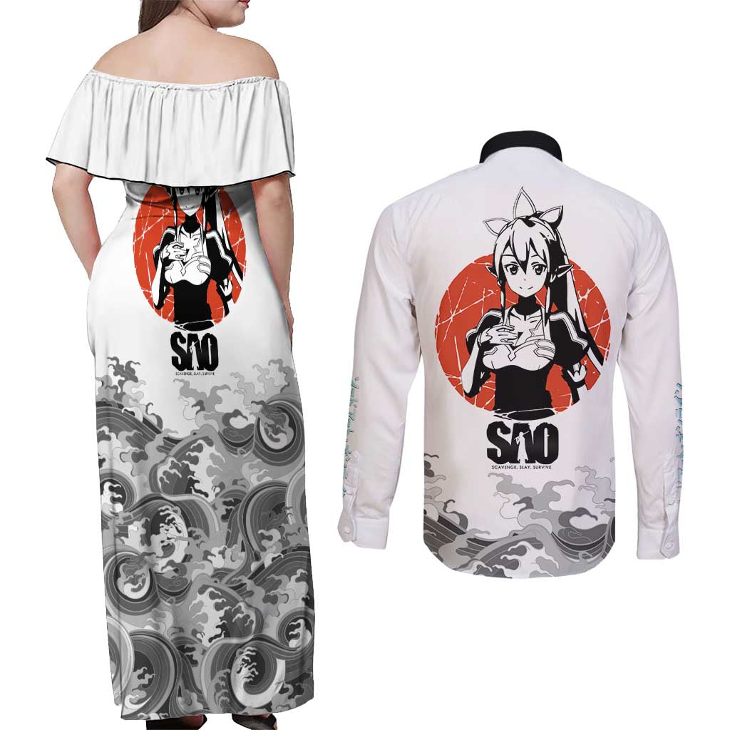 Suguha Kirigaya - Sword Art Online Couples Matching Off Shoulder Maxi Dress and Long Sleeve Button Shirt Anime Style