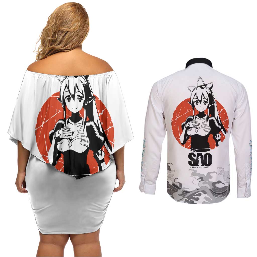 Suguha Kirigaya - Sword Art Online Couples Matching Off Shoulder Short Dress and Long Sleeve Button Shirt Anime Style