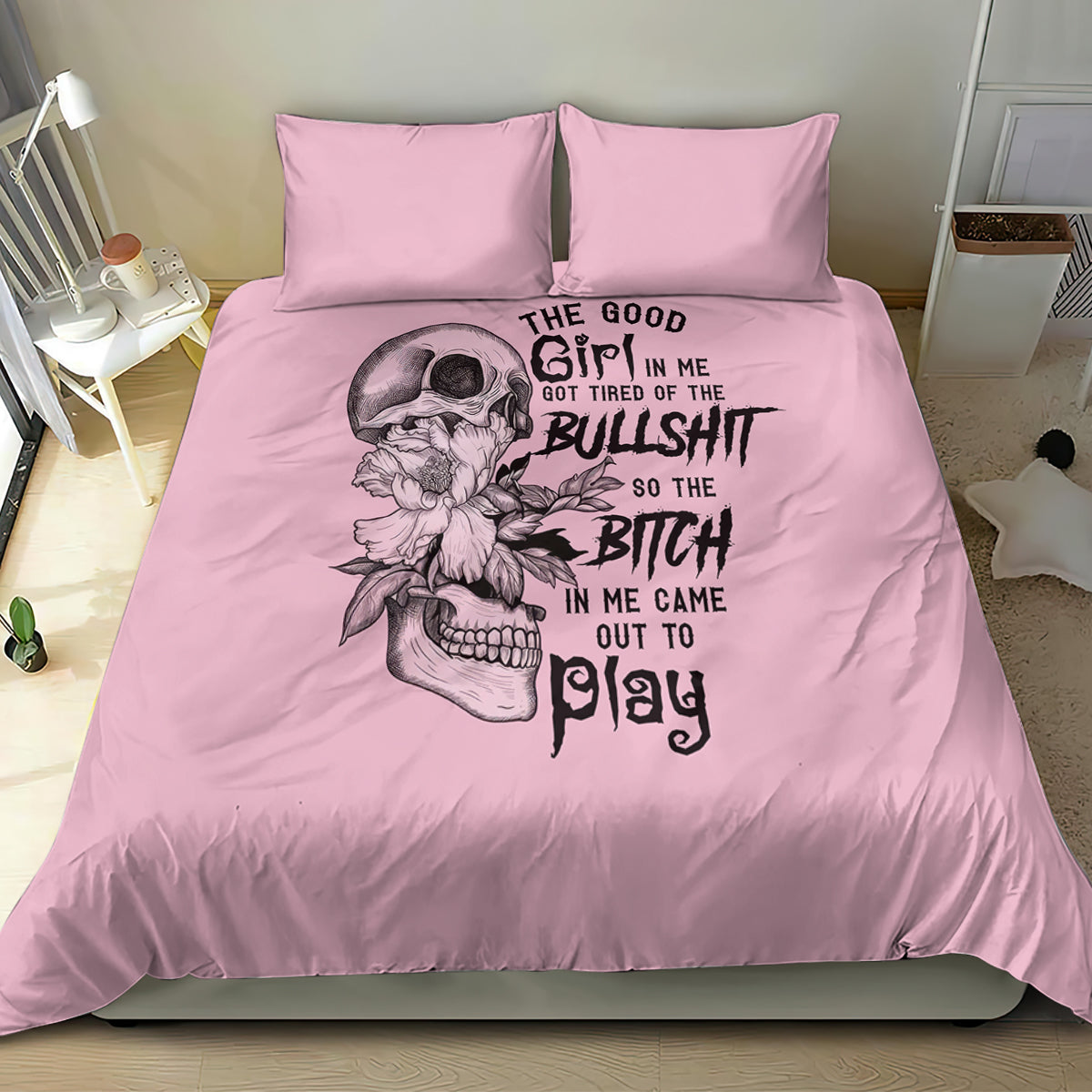 the-good-girl-in-me-got-tired-skull-bedding-set