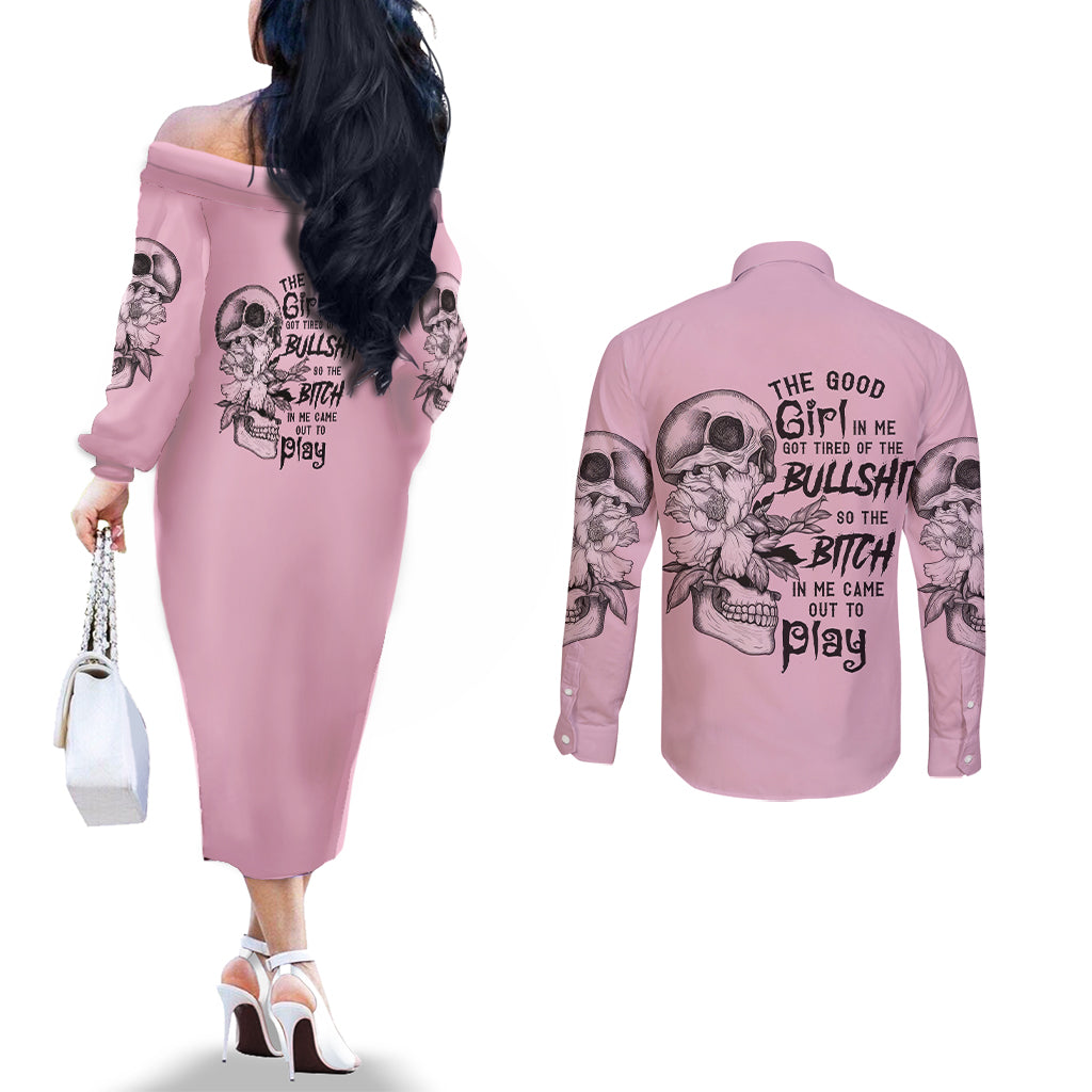 the-good-girl-in-me-got-tired-skull-couples-matching-off-the-shoulder-long-sleeve-dress-and-long-sleeve-button-shirt