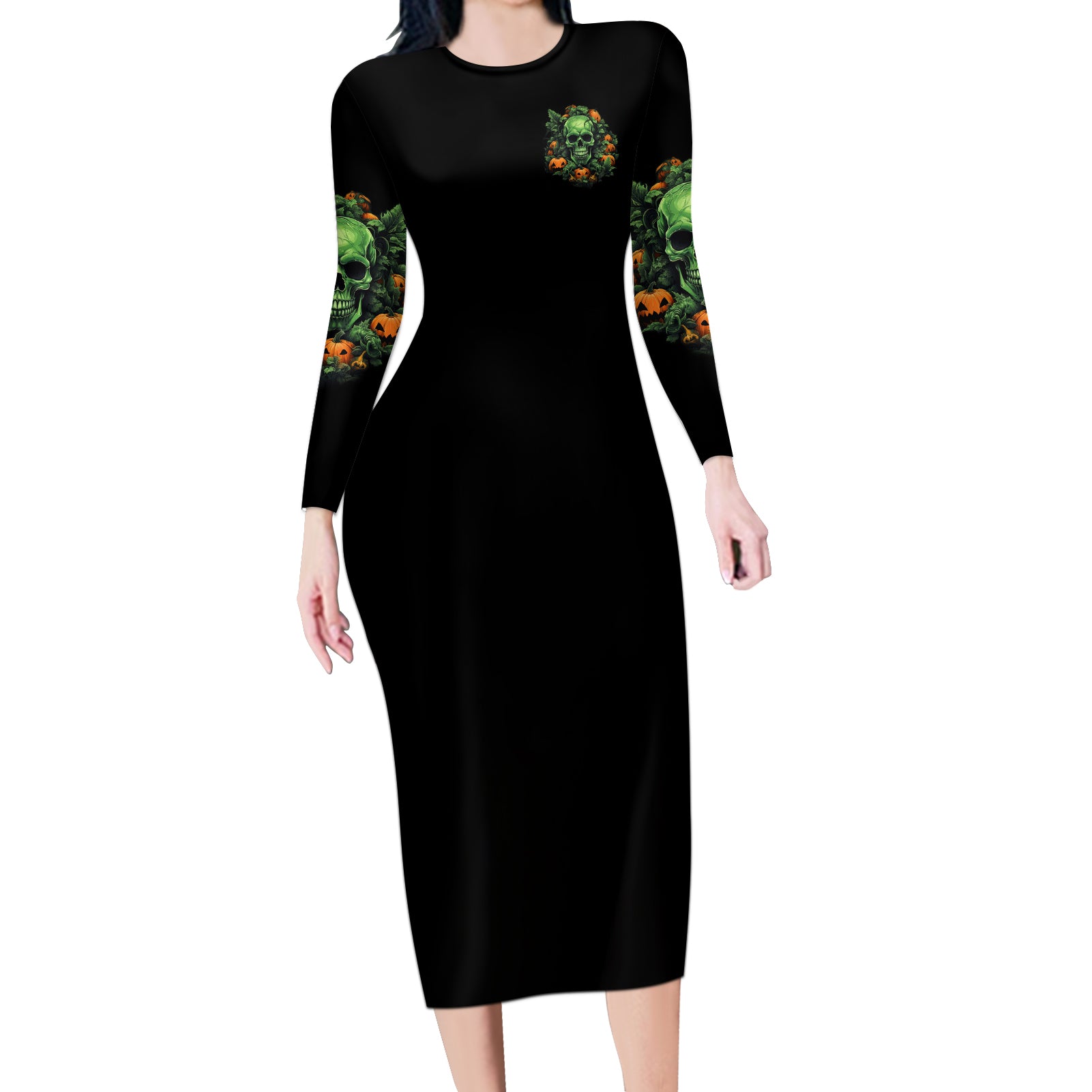 your-demons-hide-under-your-bed-skull-halloween-long-sleeve-bodycon-dress