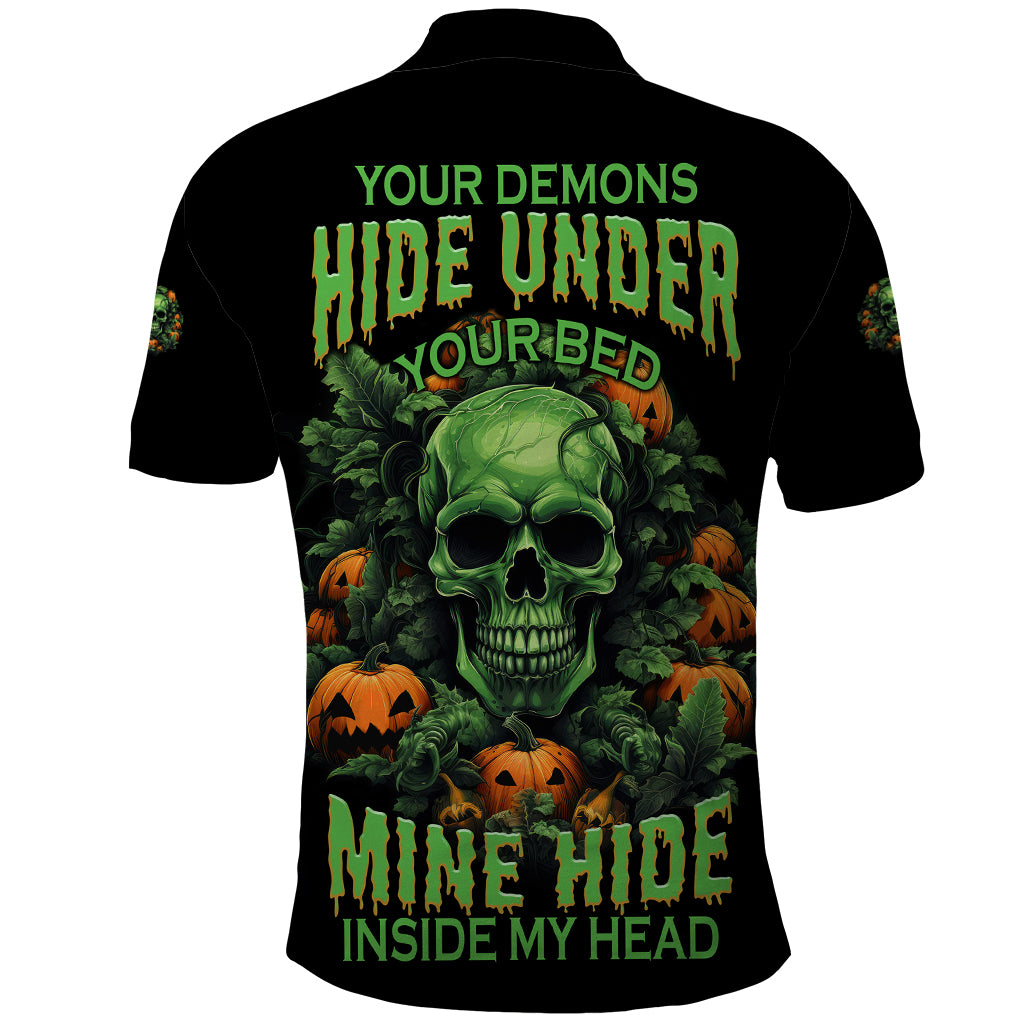 your-demons-hide-under-your-bed-skull-halloween-polo-shirt
