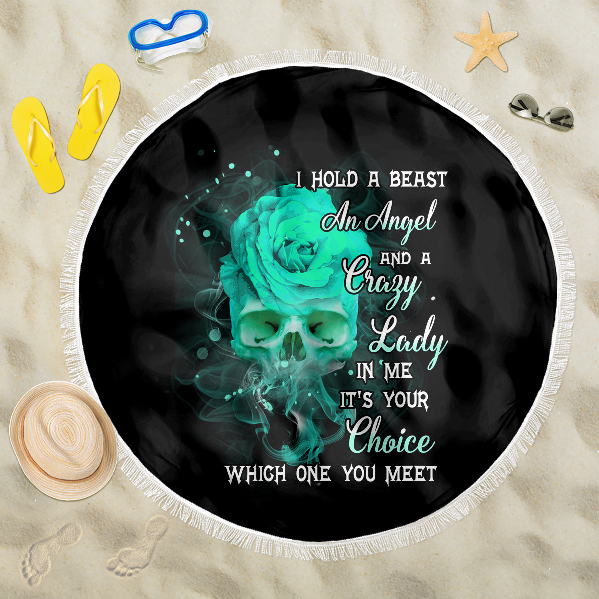 i-hold-a-beast-an-angel-crazy-lady-in-me-beach-blanket