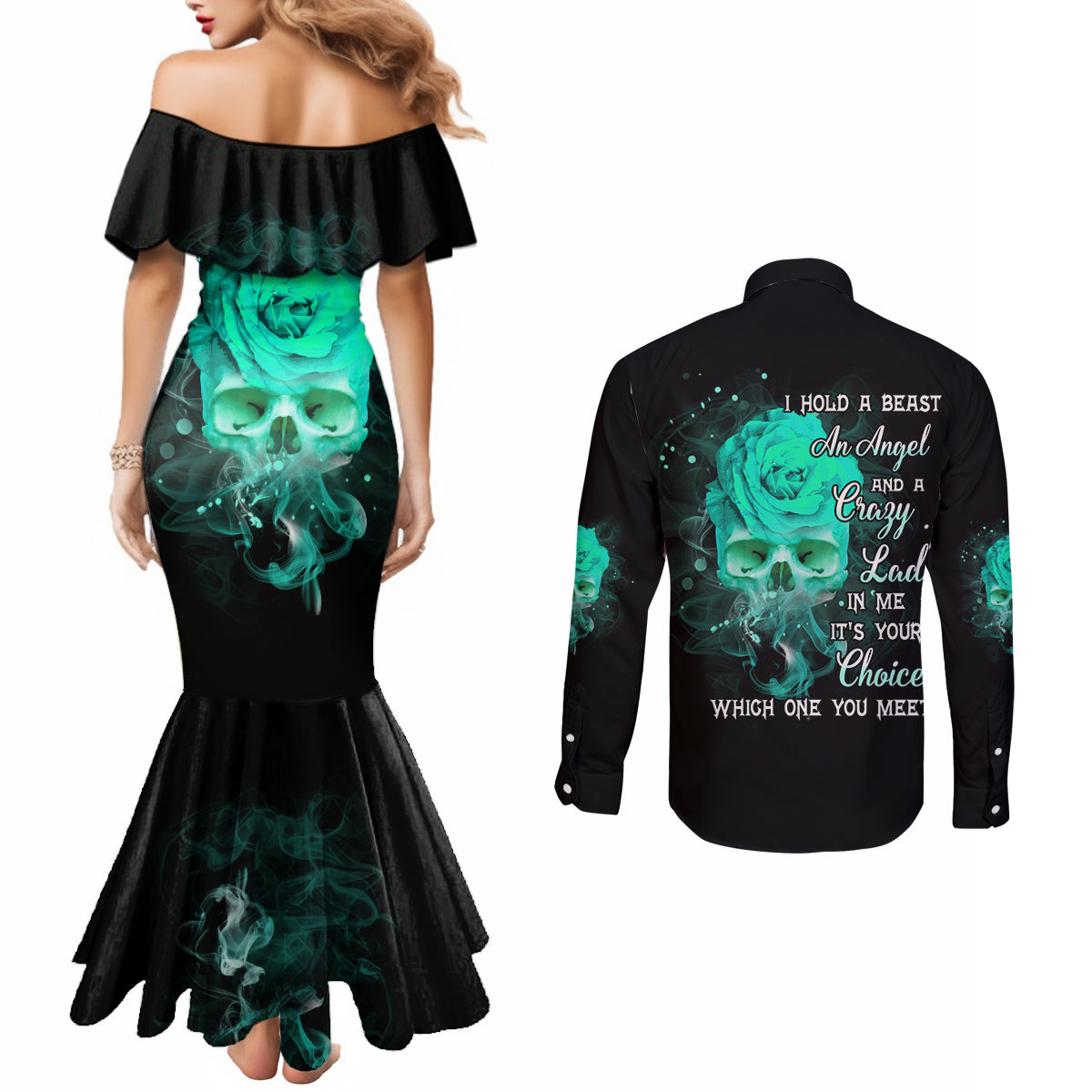 i-hold-a-beast-an-angel-crazy-lady-in-me-couples-matching-mermaid-dress-and-long-sleeve-button-shirt