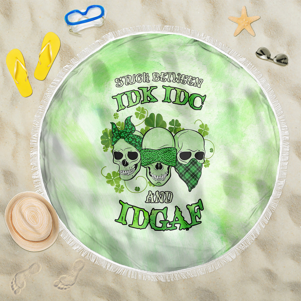 stuck-between-idk-idc-and-idgaf-rose-skull-patricks-day-beach-blanket
