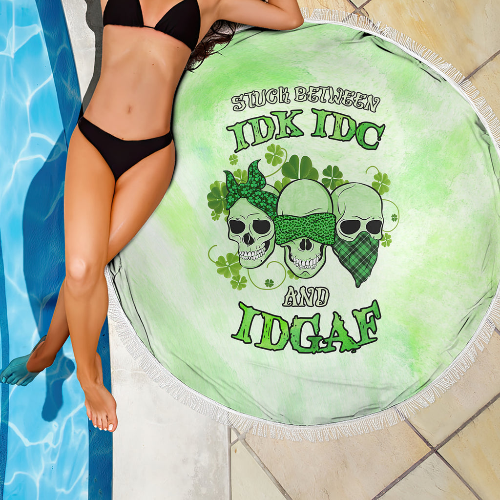 stuck-between-idk-idc-and-idgaf-rose-skull-patricks-day-beach-blanket