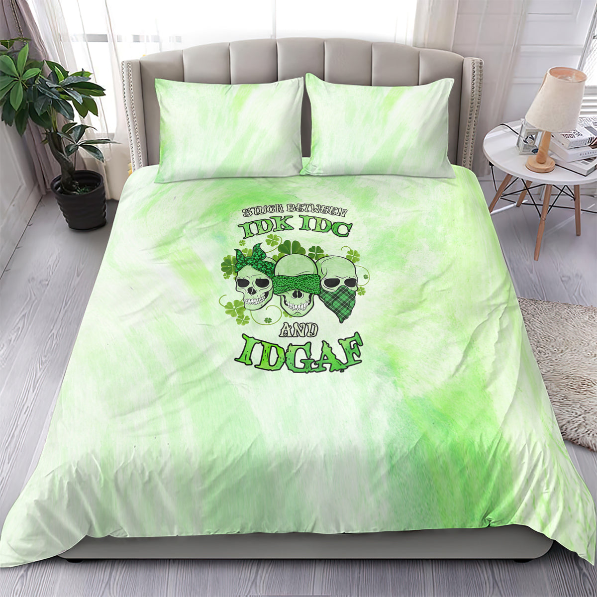 stuck-between-idk-idc-and-idgaf-rose-skull-patricks-day-bedding-set