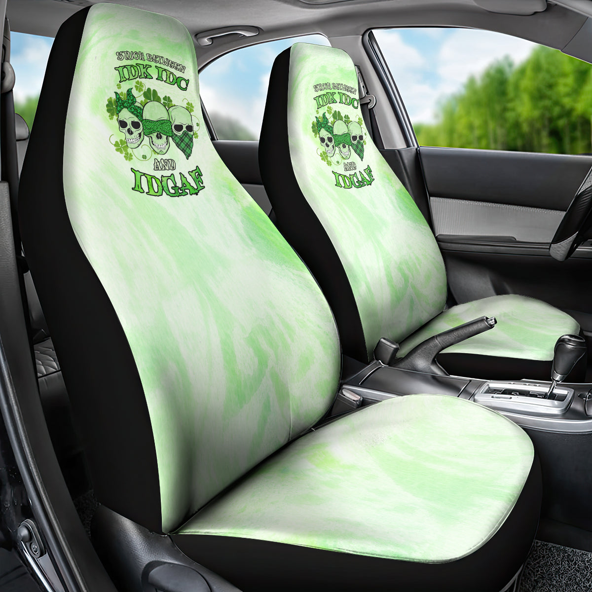 stuck-between-idk-idc-and-idgaf-rose-skull-patricks-day-car-seat-cover