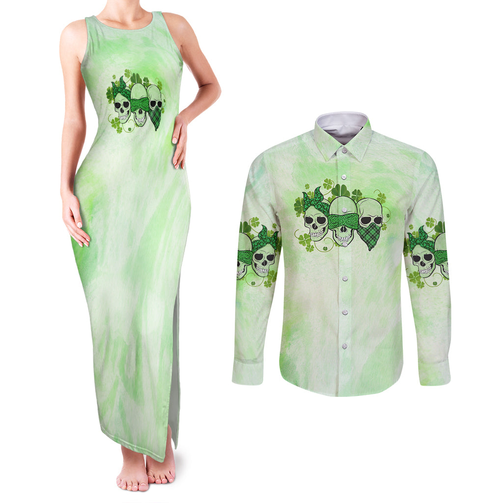 stuck-between-idk-idc-and-idgaf-rose-skull-patricks-day-couples-matching-tank-maxi-dress-and-long-sleeve-button-shirt