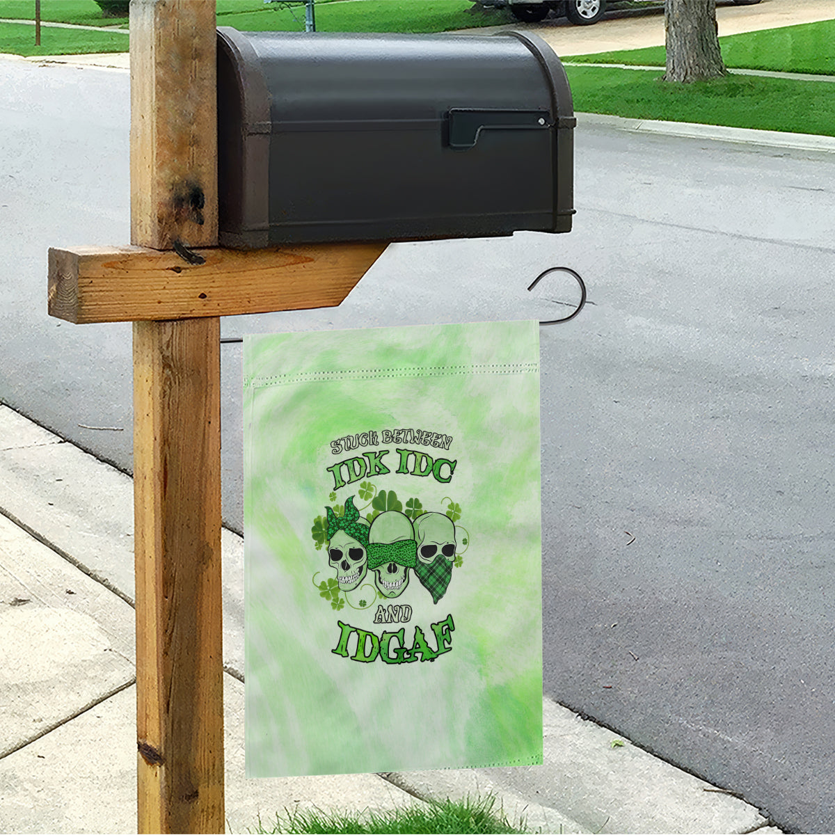 stuck-between-idk-idc-and-idgaf-rose-skull-patricks-day-garden-flag