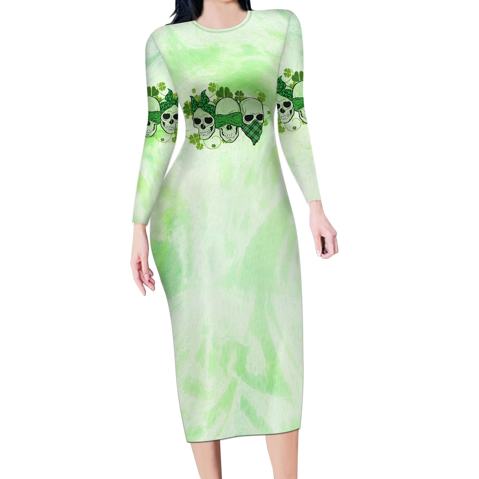 stuck-between-idk-idc-and-idgaf-rose-skull-patricks-day-long-sleeve-bodycon-dress