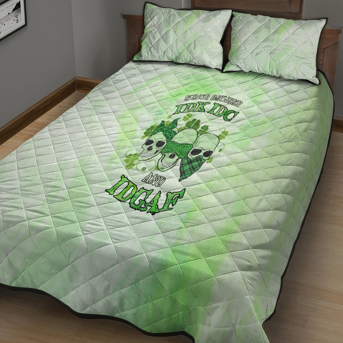 stuck-between-idk-idc-and-idgaf-rose-skull-patricks-day-quilt-bed-set
