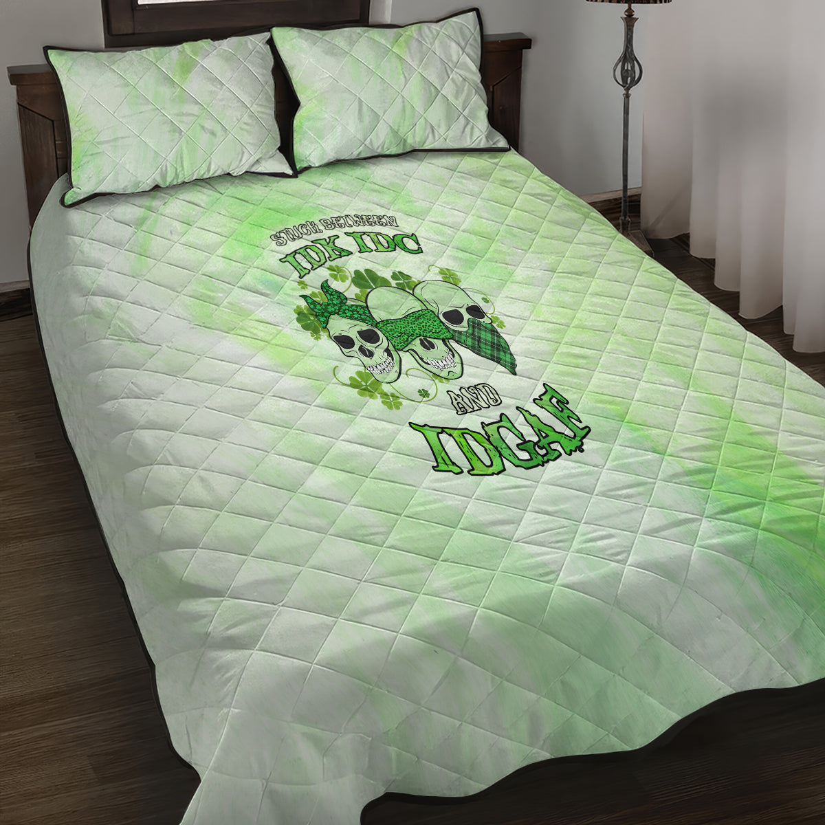 stuck-between-idk-idc-and-idgaf-rose-skull-patricks-day-quilt-bed-set