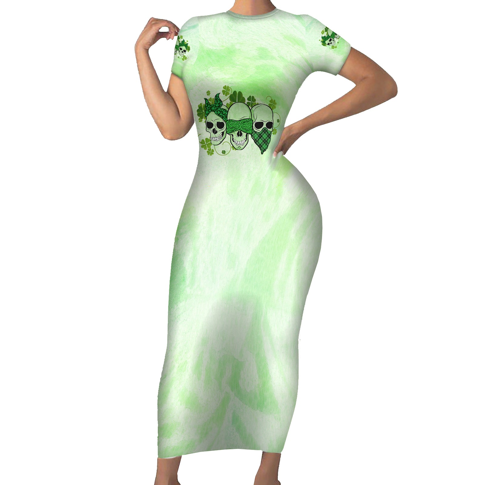 stuck-between-idk-idc-and-idgaf-rose-skull-patricks-day-short-sleeve-bodycon-dress