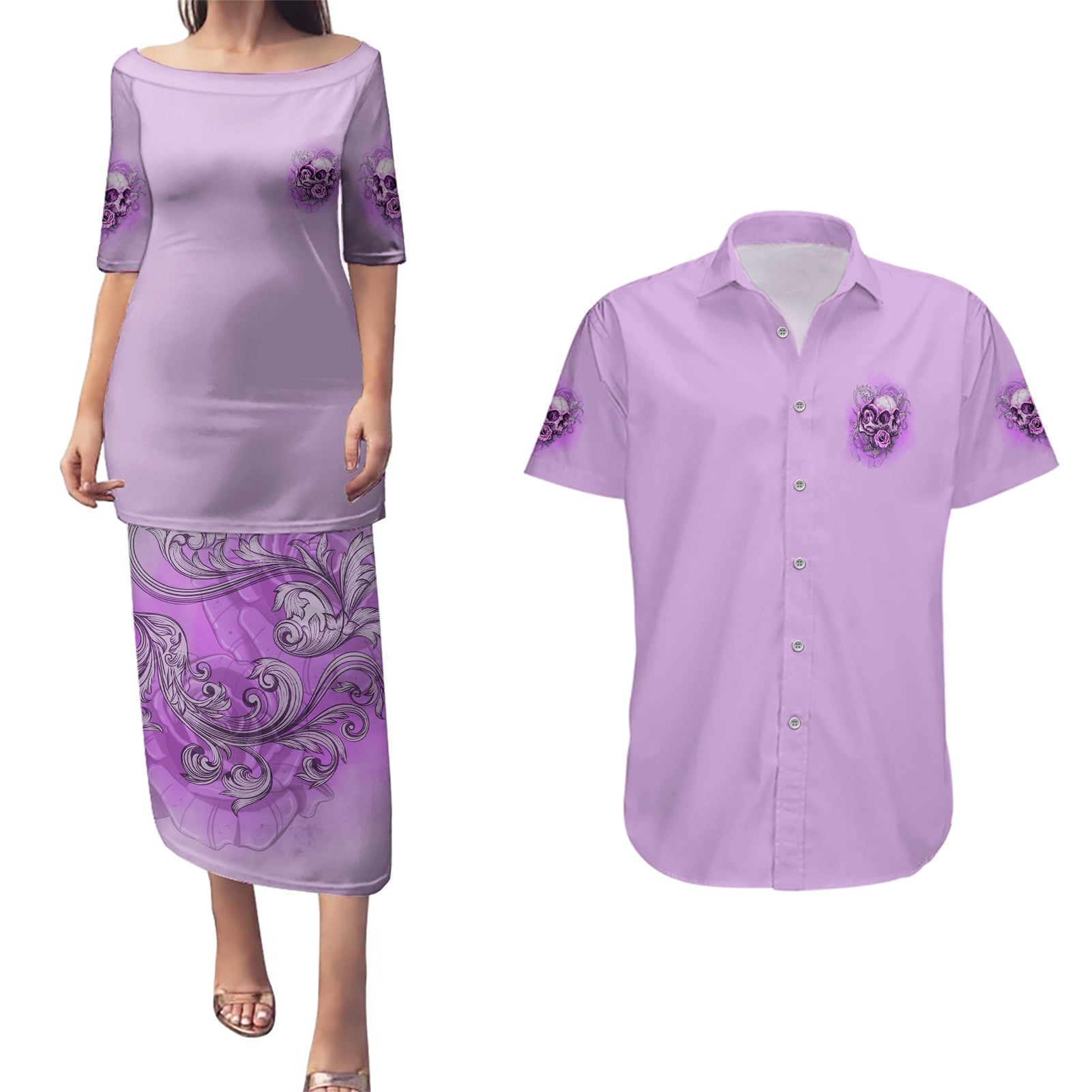 yes-im-a-b-but-not-yours-purple-couples-matching-puletasi-dress-and-hawaiian-shirt