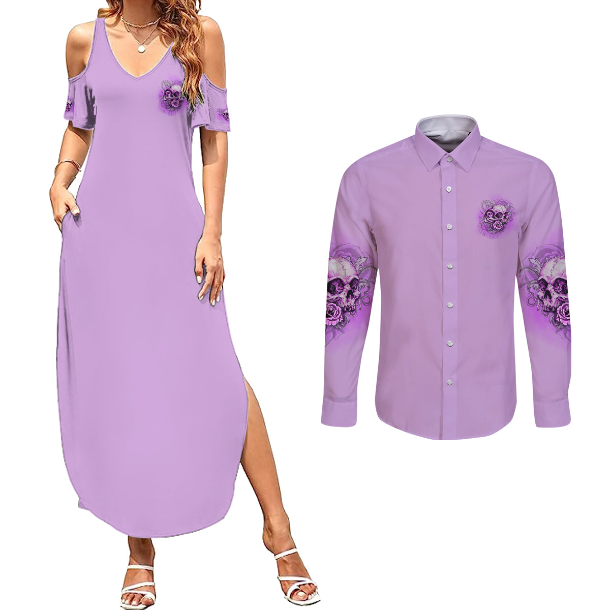yes-im-a-b-but-not-yours-purple-couples-matching-summer-maxi-dress-and-long-sleeve-button-shirt