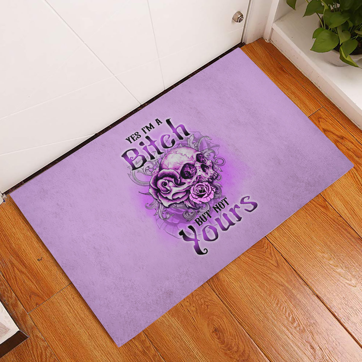 yes-im-a-b-but-not-yours-purple-rubber-doormat