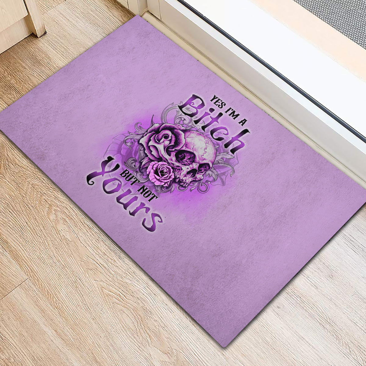 yes-im-a-b-but-not-yours-purple-rubber-doormat