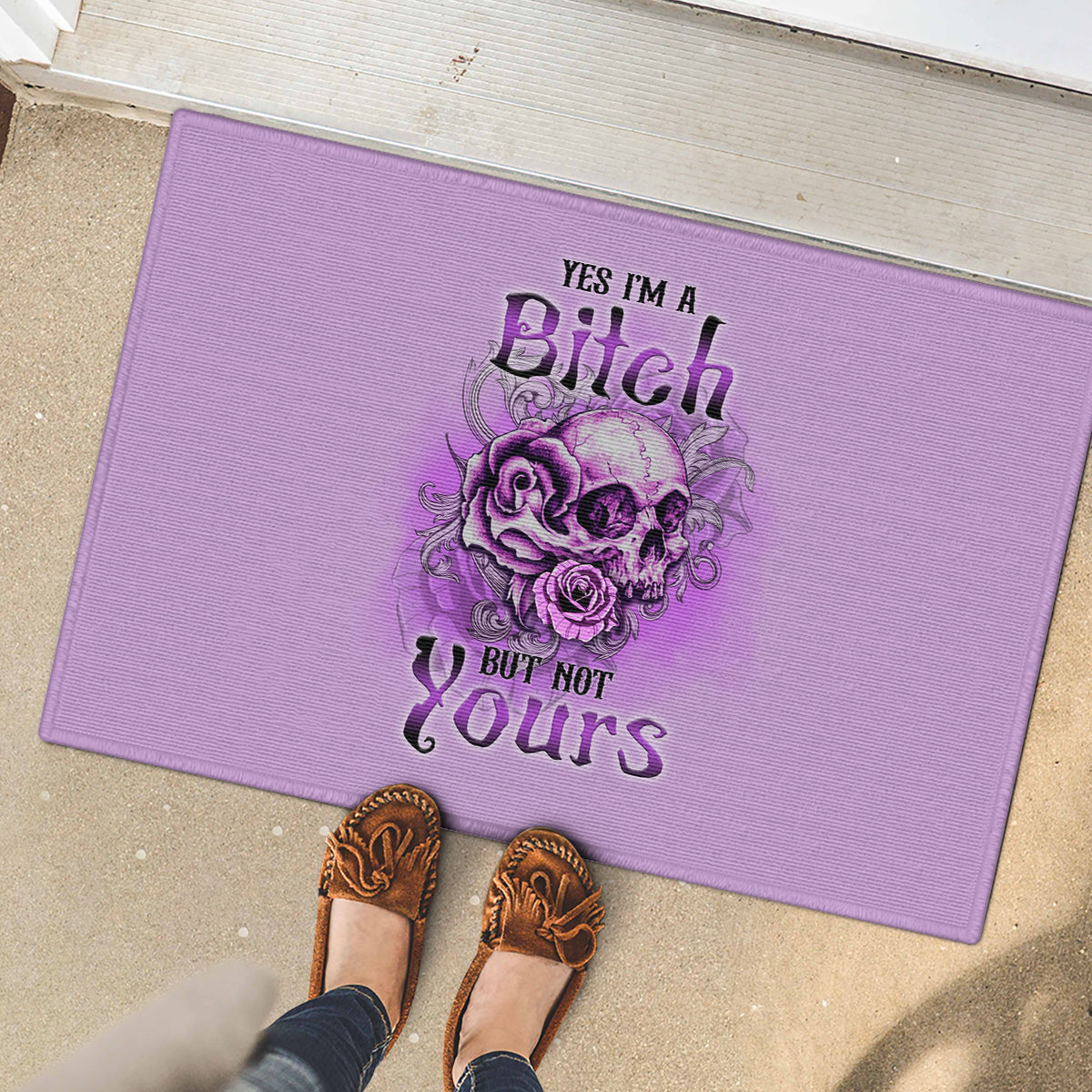 yes-im-a-b-but-not-yours-purple-rubber-doormat