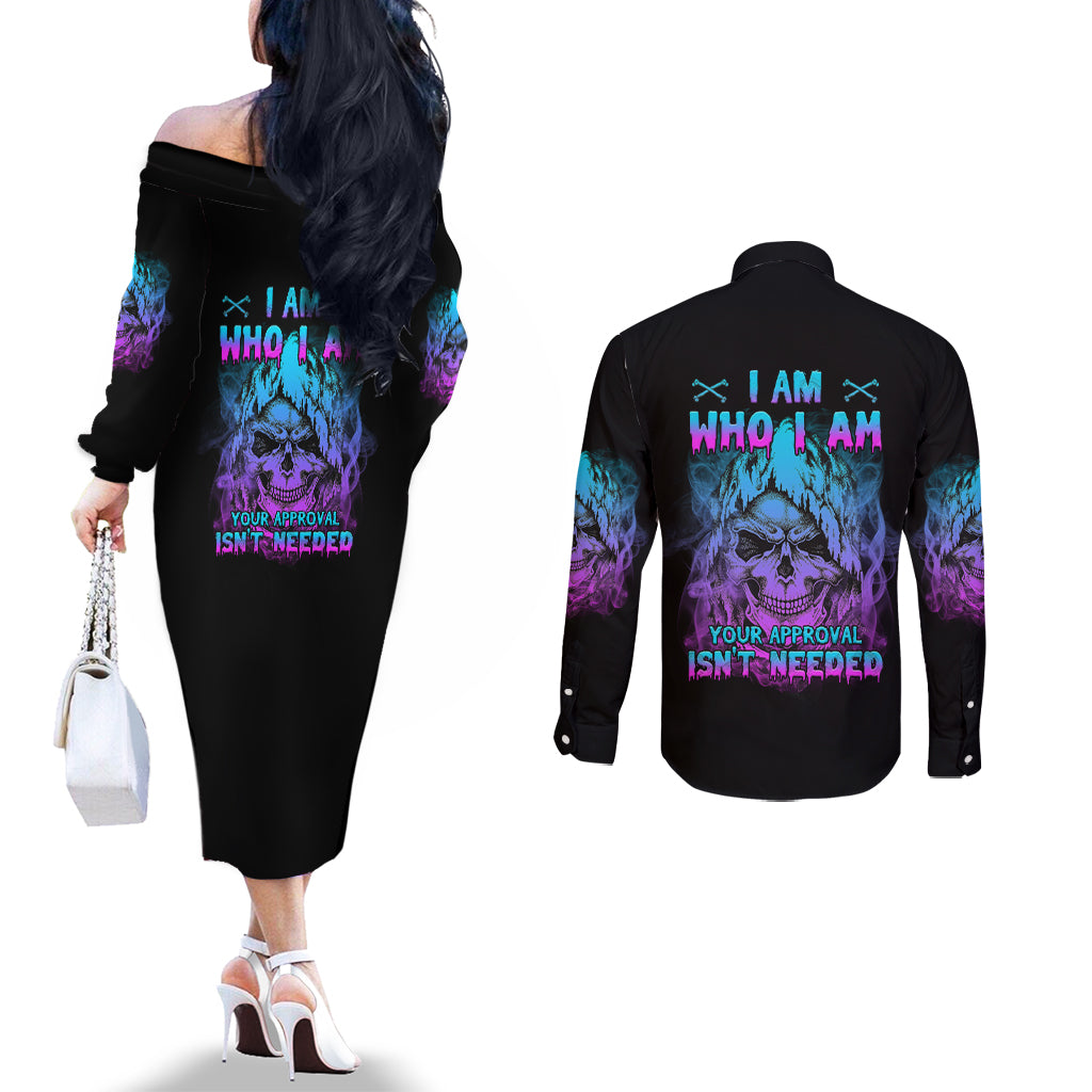 i-am-who-i-am-your-approval-isnt-needed-couples-matching-off-the-shoulder-long-sleeve-dress-and-long-sleeve-button-shirt