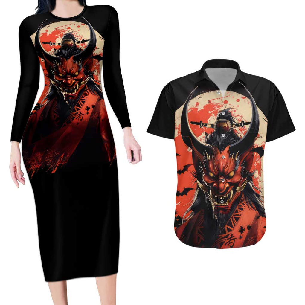 Oni Demon Couples Matching Long Sleeve Bodycon Dress and Hawaiian Shirt Japan Art Style