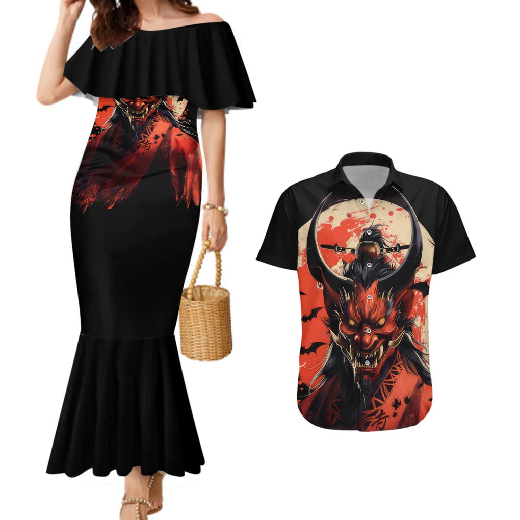 Oni Demon Couples Matching Mermaid Dress and Hawaiian Shirt Japan Art Style
